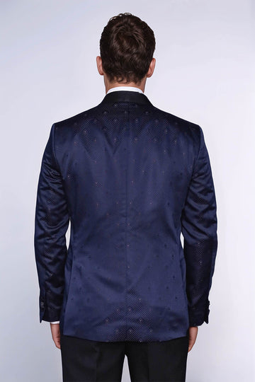 Blazer de bal pour hommes bleu marine à revers châle à motifs - Wessi