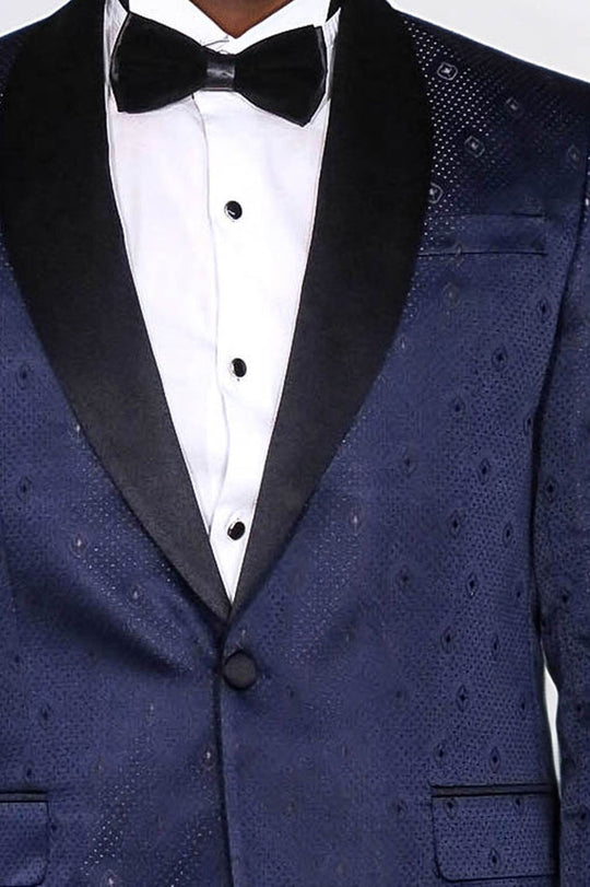 Blazer de bal pour hommes bleu marine à revers châle à motifs - Wessi