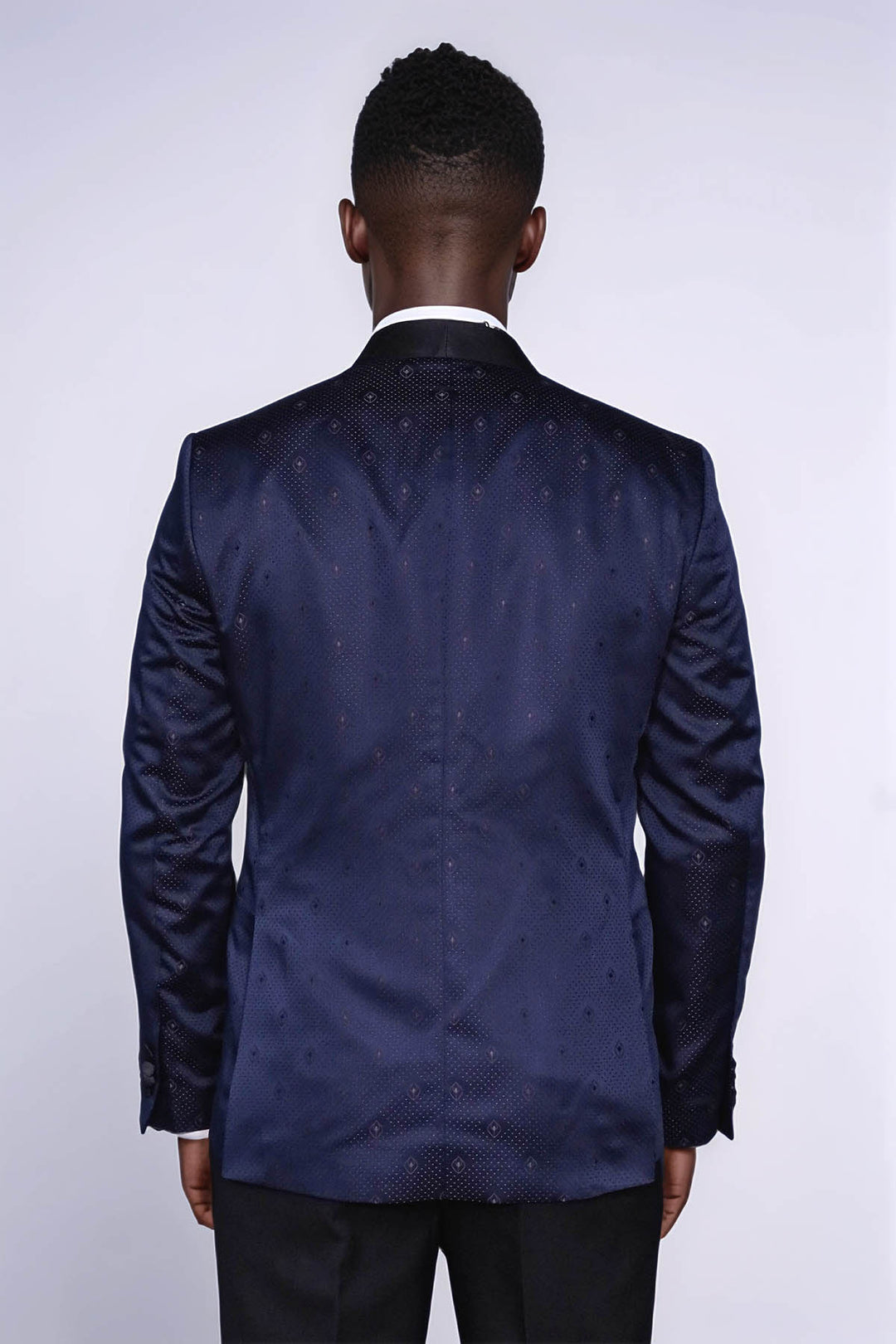 Patterned Shawl Lapel Navy Blue Men Tuxedo Jacket - Wessi