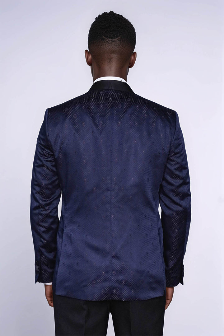 Patterned Shawl Lapel Navy Blue Men Tuxedo Jacket - Wessi
