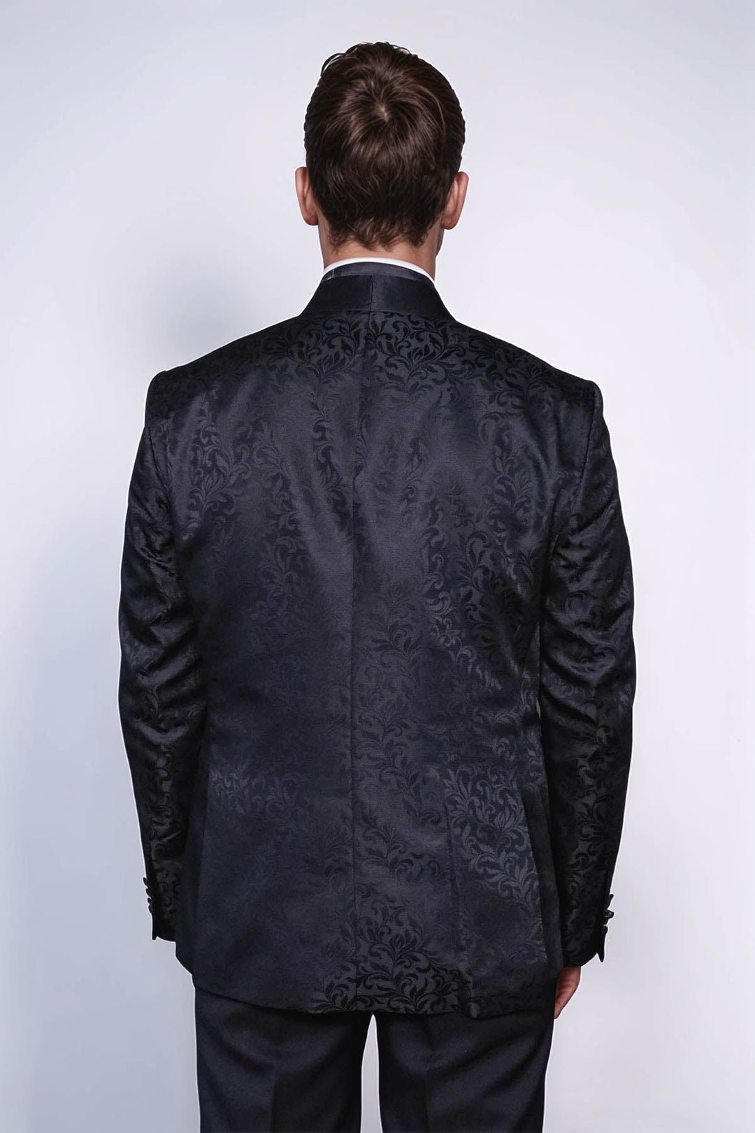 Blazer da uomo nero con motivo floreale con risvolto sciallato - Wessi