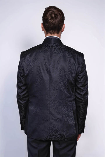 Черный мужской блейзер для выпускного с шалью и лацканами с цветочным узором - Wessi
