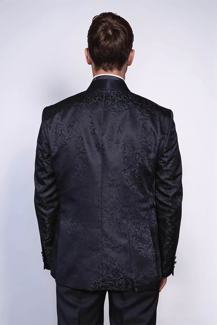 Blazer da uomo nero con motivo floreale con risvolto sciallato - Wessi