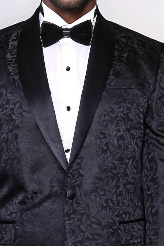 Черный мужской блейзер для выпускного с шалью и лацканами с цветочным узором - Wessi