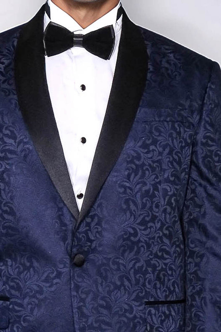 Blazer de fiesta para hombre azul marino con estampado floral y solapa chal - Wessi