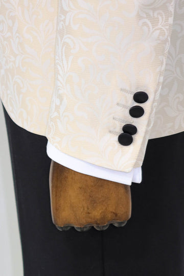 Shawl Lapel Floral Patterned Cream Men Singer Stage Blazer - Wessi