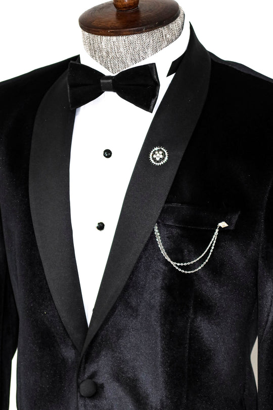 Shawl Lapel Velvet Black Men Tuxedo Blazer - Wessi