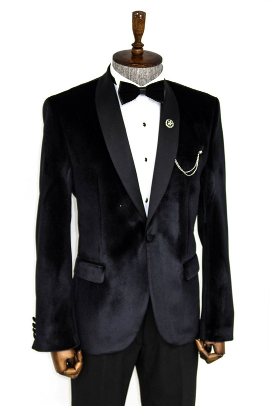 Shawl Lapel Velvet Black Men Tuxedo Blazer - Wessi