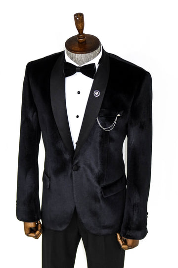 Shawl Lapel Velvet Black Men Tuxedo Blazer - Wessi