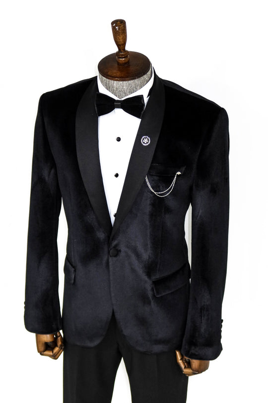 Shawl Lapel Velvet Black Men Tuxedo Blazer - Wessi