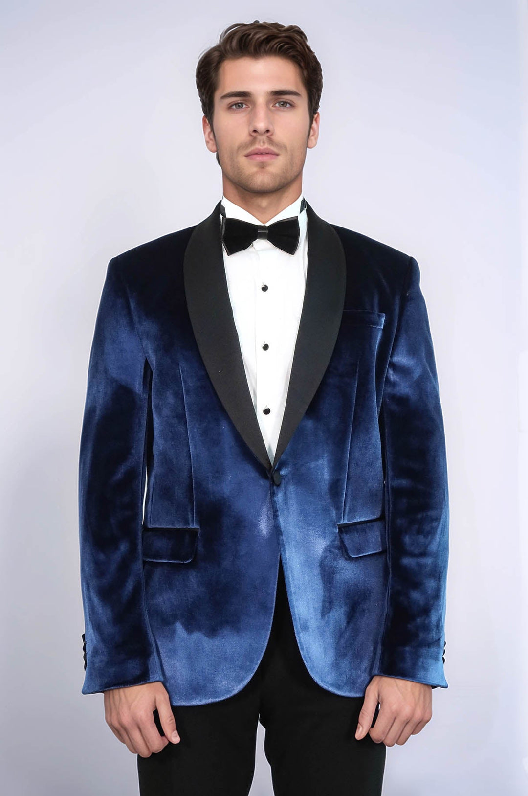 Shawl Lapel Velvet Navy Blue Men Prom Party Blazer - Wessi