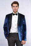 Shawl Lapel Velvet Navy Blue Men Prom Party Blazer - Wessi