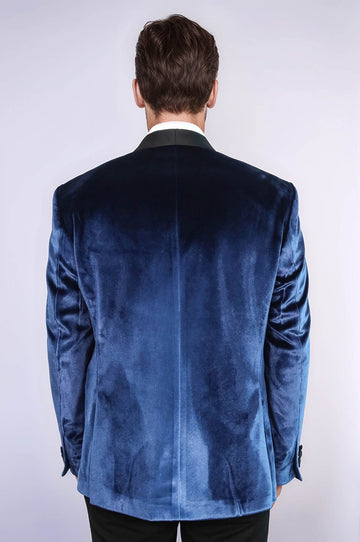 Shawl Lapel Velvet Navy Blue Men Prom Party Blazer - Wessi