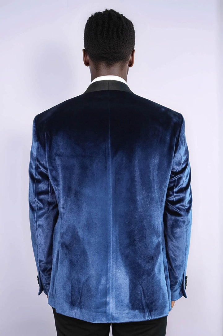 Shawl Lapel Velvet Navy Blue Men Prom Party Blazer - Wessi