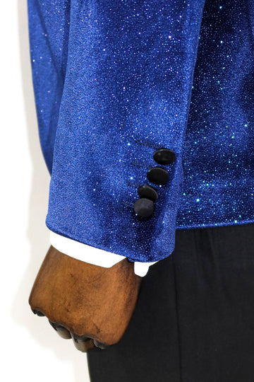Бархатный саксофонно-синий мужской блейзер для выпускного с шалевым воротником - Wessi