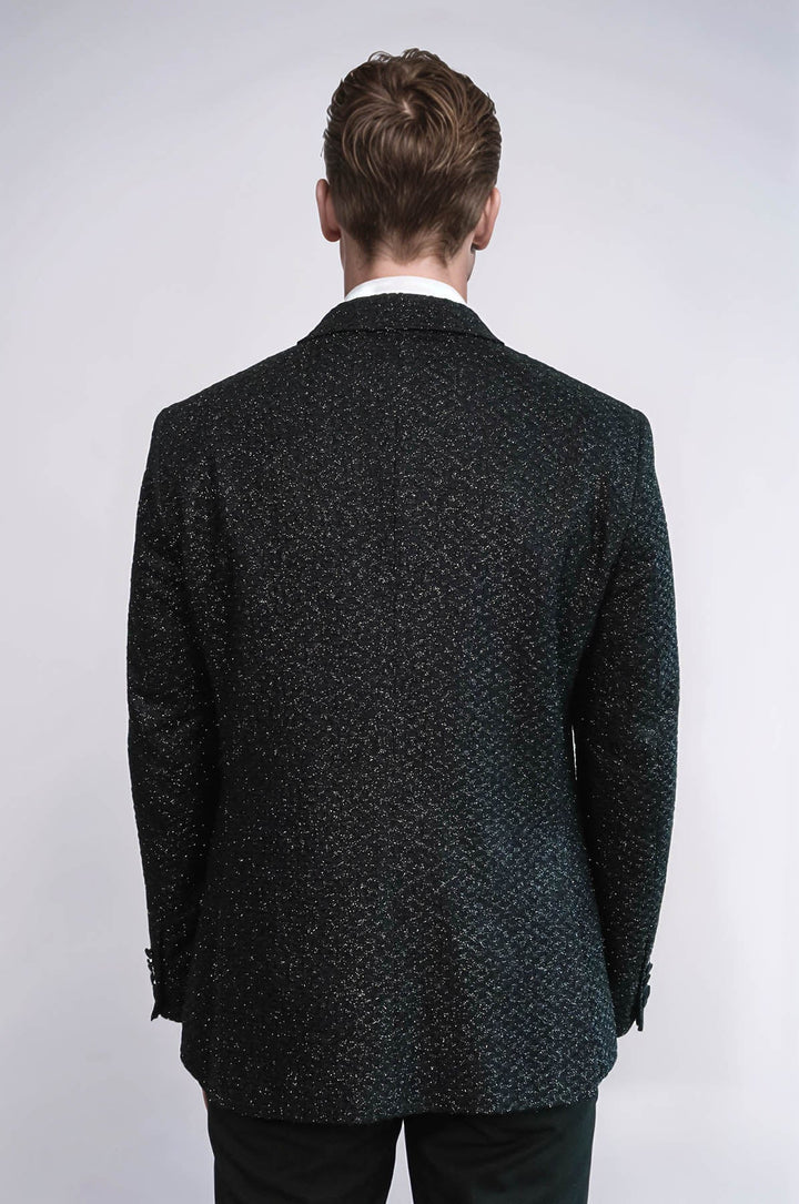 Черный мужской блейзер для выпускного с блестящим узором в мелкую клетку - Wessi