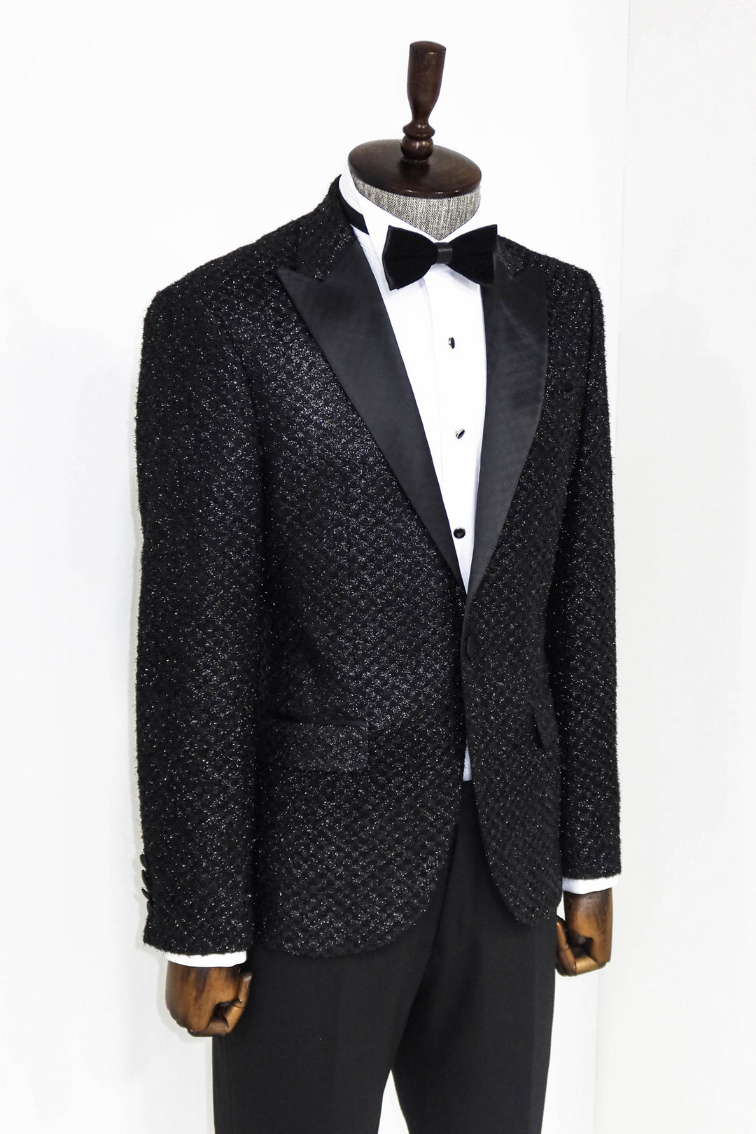Gingham Patterned Glitter Black Men Prom Blazer - Wessi