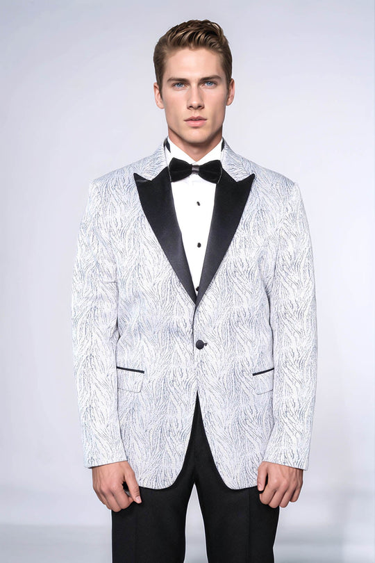 Glittery Patterned Light Blue Men Tuxedo Blazer - Wessi