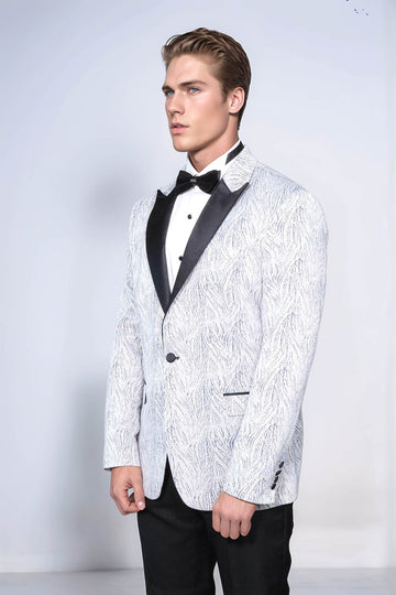 Glittery Patterned Light Blue Men Tuxedo Blazer - Wessi