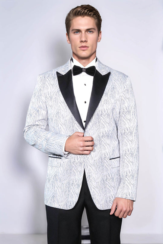 Glittery Patterned Light Blue Men Tuxedo Blazer - Wessi