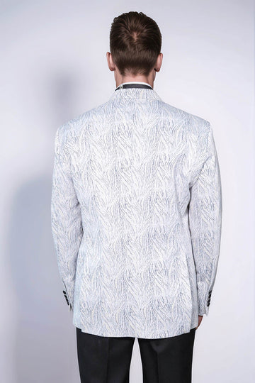 Glittery Patterned Light Blue Men Tuxedo Blazer - Wessi