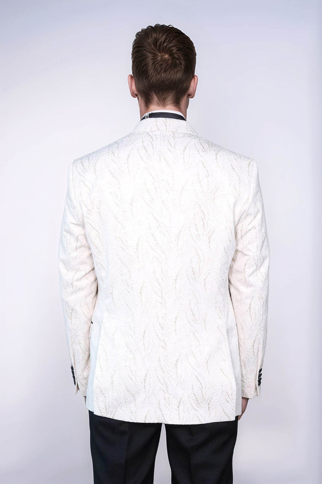 Patterned Shiny White Men Wedding Tuxedo Jacket - Wessi