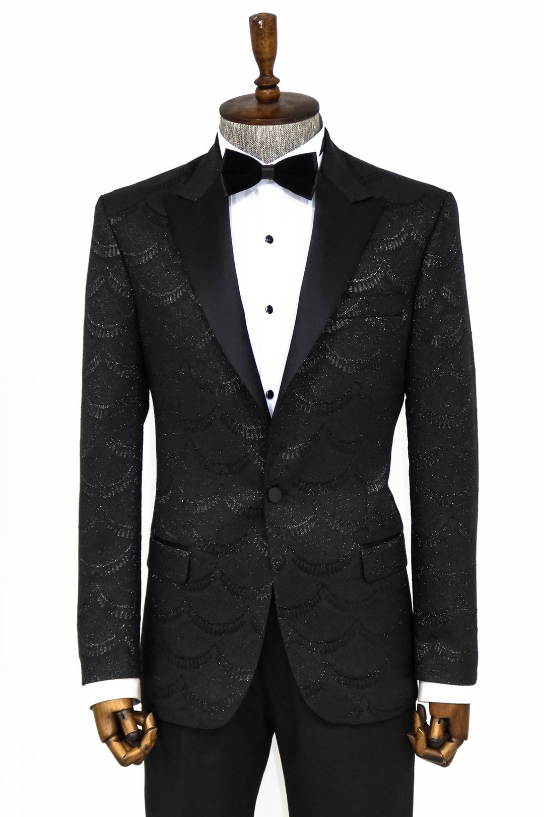 Patterned Slim Fit Black Men Dinner Blazer - Wessi