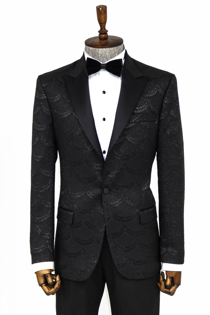 Patterned Slim Fit Black Men Dinner Blazer - Wessi