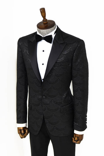 Patterned Slim Fit Black Men Dinner Blazer - Wessi