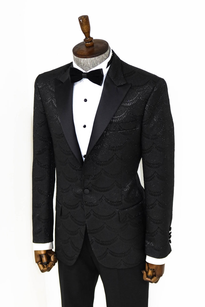 Patterned Slim Fit Black Men Prom Blazer - Wessi