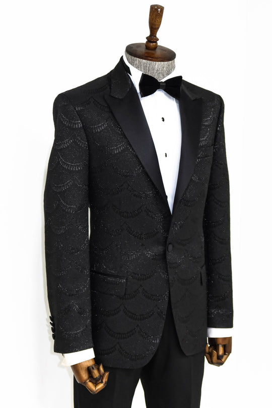 Patterned Slim Fit Black Men Dinner Blazer - Wessi