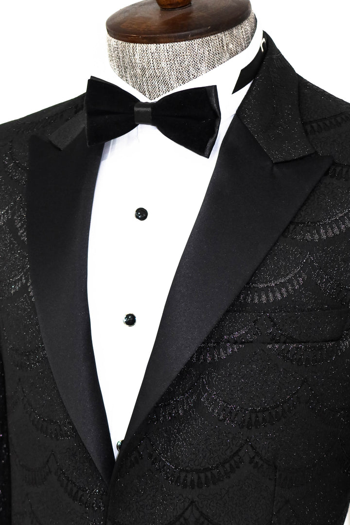 Patterned Slim Fit Black Men Prom Blazer - Wessi