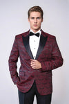 Patterned Slim Fit Burgundy Men Tuxedo Jacket - Wessi