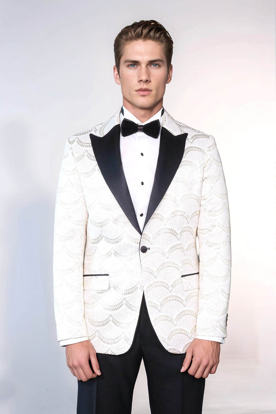 Белый мужской пиджак для выпускного приталенного кроя с рисунком - Wessi