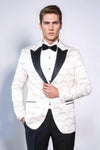 Patterned Slim Fit White Men Dinner Jacket - Wessi