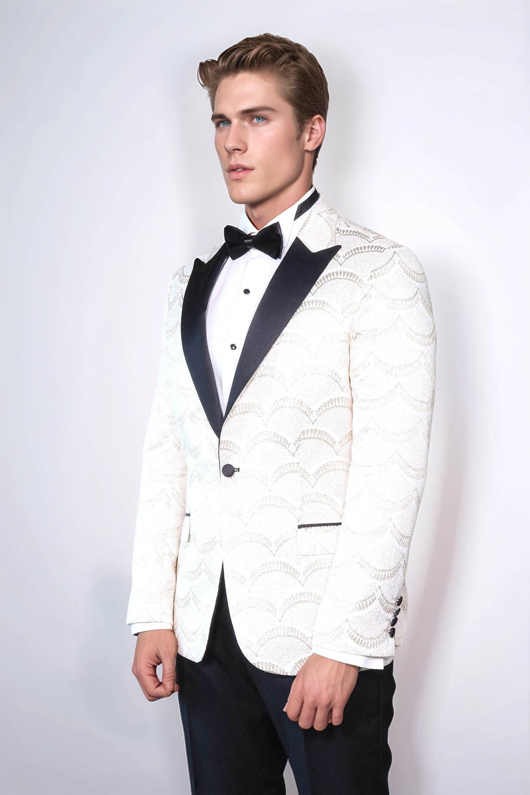 Patterned Slim Fit White Men Dinner Jacket - Wessi