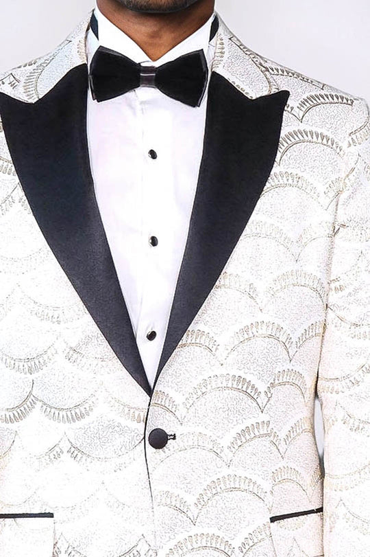 Белый мужской пиджак для выпускного приталенного кроя с рисунком - Wessi