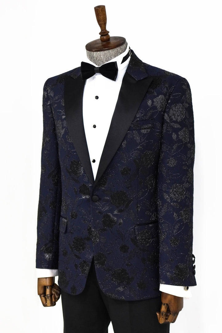 Blazer de fiesta para hombre azul marino con estampado floral - Wessi