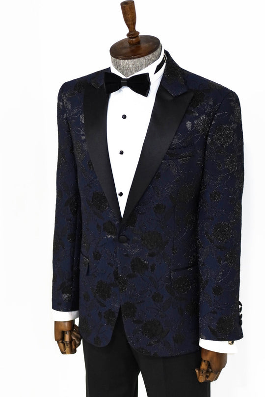 Blazer de bal homme bleu marine à motifs floraux - Wessi