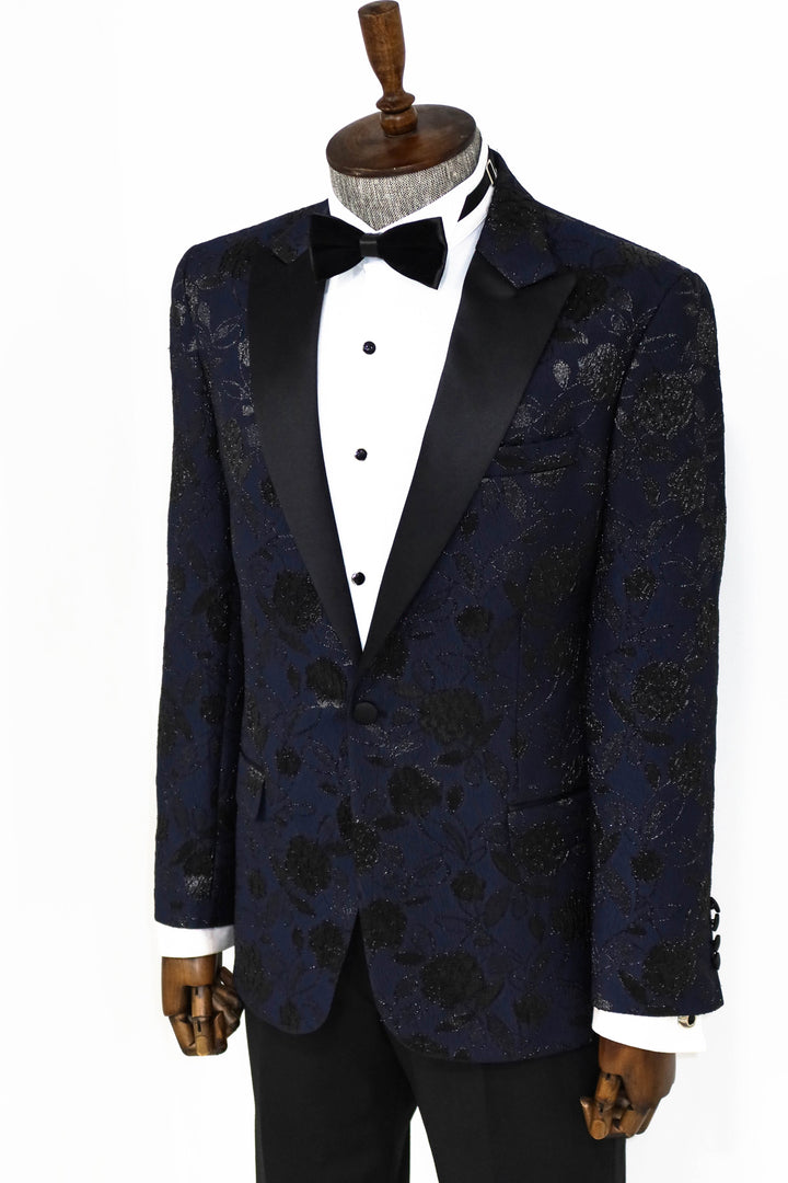 Blazer de fiesta para hombre azul marino con estampado floral - Wessi