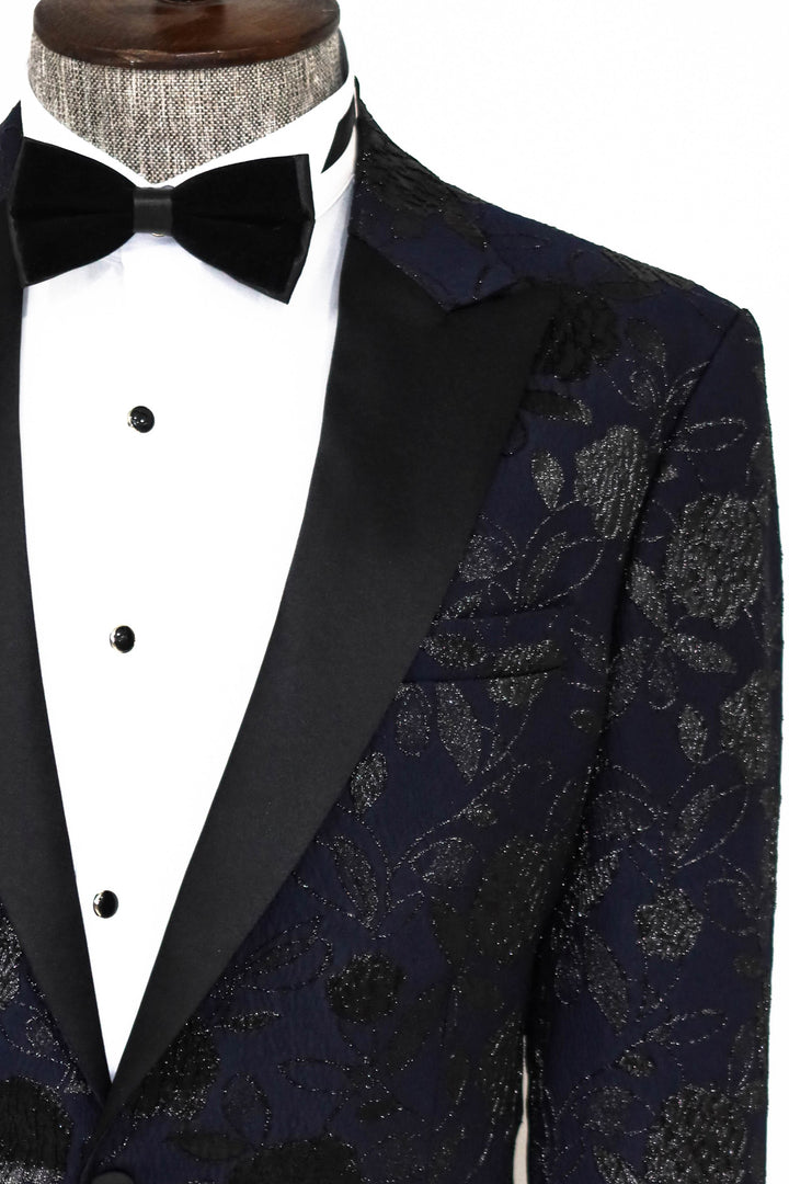 Blazer de fiesta para hombre azul marino con estampado floral - Wessi