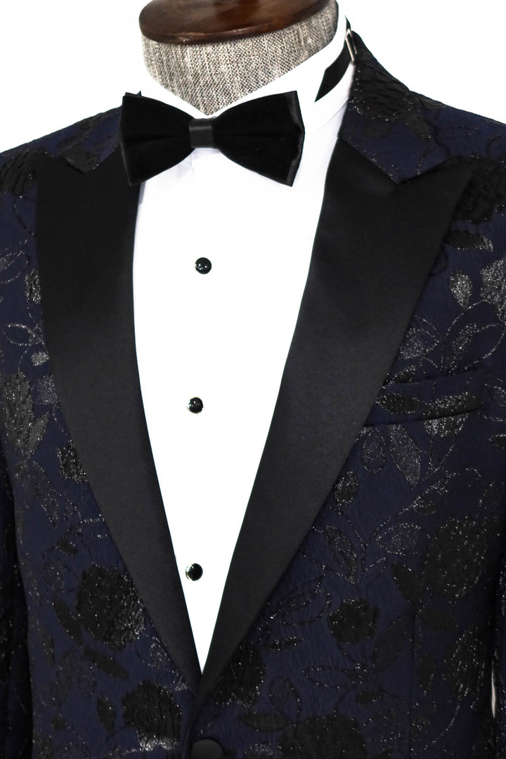 Blazer de fiesta para hombre azul marino con estampado floral - Wessi