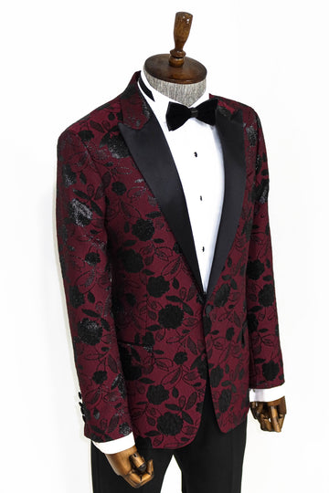 Blazer da uomo bordeaux con motivi floreali - Wessi