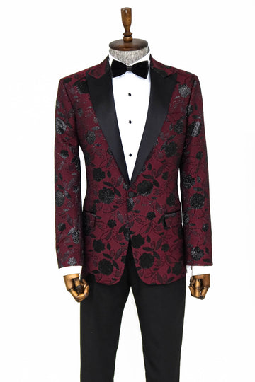 Blazer da uomo bordeaux con motivi floreali - Wessi