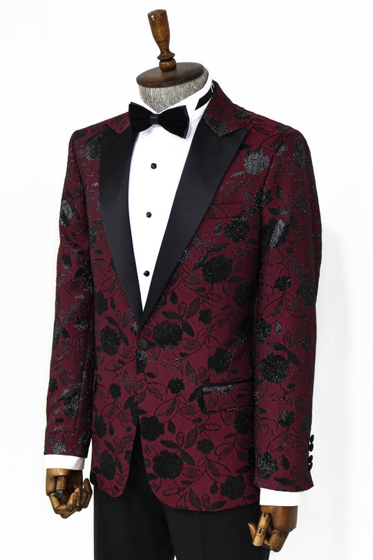 Blazer da uomo bordeaux con motivi floreali - Wessi