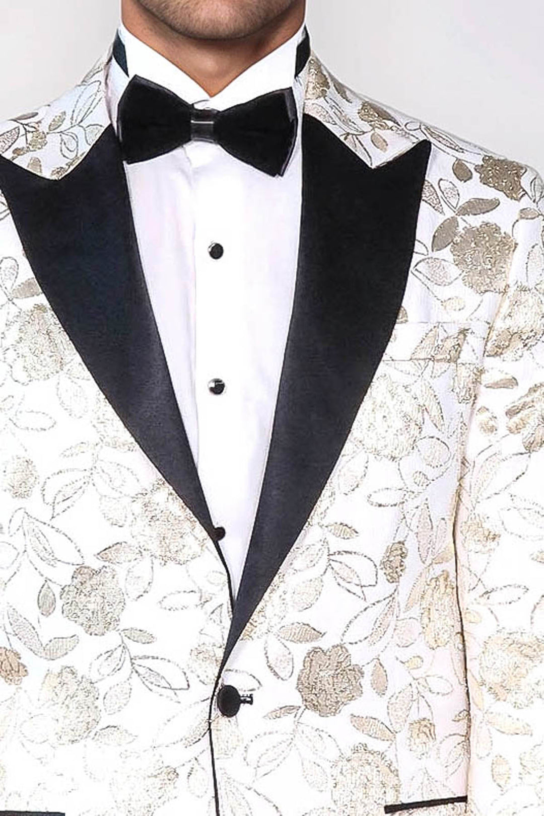 Floral Patterned White Men Tuxedo Blazer - Wessi