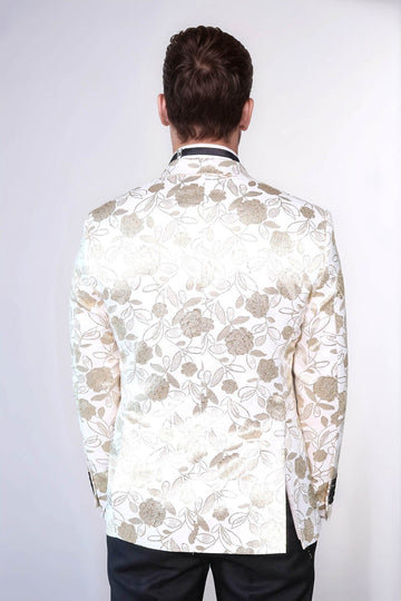 Floral Patterned White Men Tuxedo Blazer - Wessi