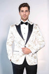 Floral Patterned White Men Tuxedo Blazer - Wessi