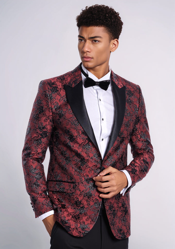 Blazer de fiesta para hombre en color burdeos con estampado floral y corte slim - Wessi