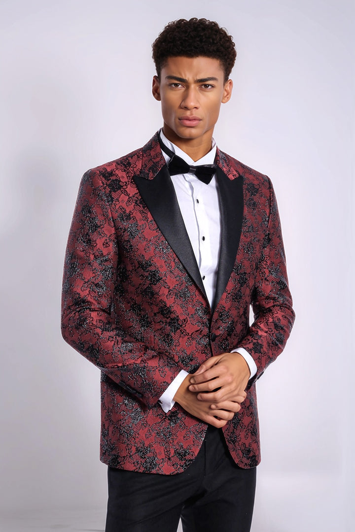Blazer de fiesta para hombre en color burdeos con estampado floral y corte slim - Wessi